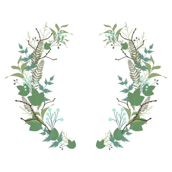 Floral round wreath, herb crown. Vector Graphics