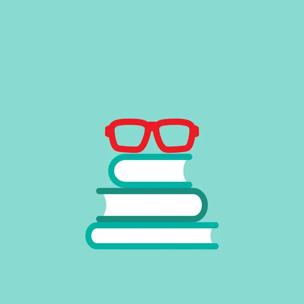 Türkis Bücherstapel mit roter Brille. Auf powder blue Hintergrund isoliert. — Stockvektor