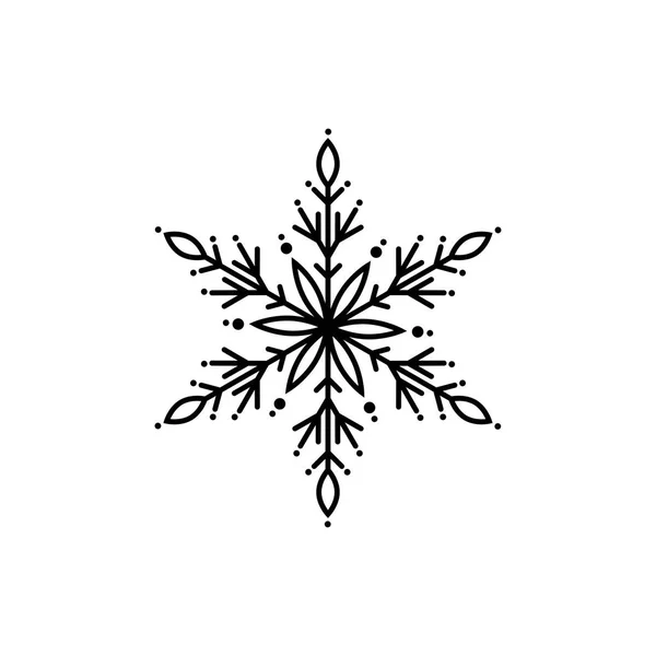 Μαύρο περίγραμμα επίπεδη εικονίδιο νιφάδα χιονιού απομονωμένα σε λευκό. Νέο έτος εικονόγραμμα. — Διανυσματικό Αρχείο