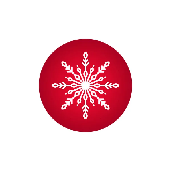 Εικονίδιο του χειμώνα με επίπεδη άσπρη νιφάδα χιονιού σε κόκκινο κύκλο. Νέο έτος εικονόγραμμα. — Διανυσματικό Αρχείο