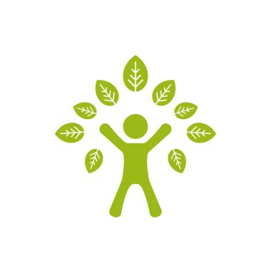 Yeşil adam siluet yaprakları ile. İnsan ağaç. Beyaz izole.