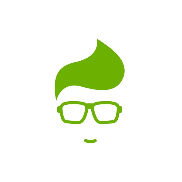 Silhouette of mans head in hipster glasses and . Green simple avatar. - Stok Vektor