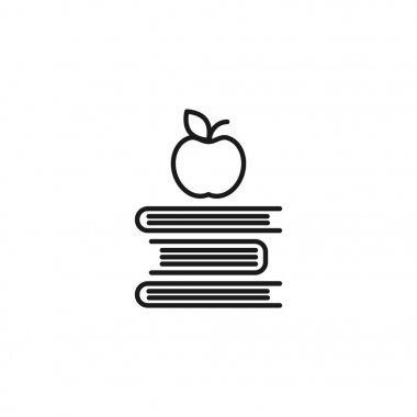 Anahat siluetleri kitap ve elma. Beyaz arka plan üzerinde izole. Düz simgesi. Vektör çizim.