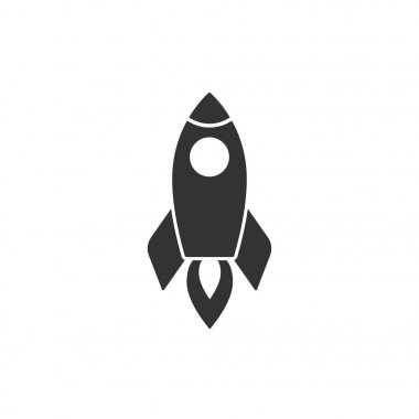 Roket gemisi ateşle. Beyaz izole. Düz simgesi. Roket uçan ile vektör çizim.