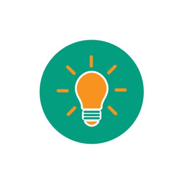 Turuncu ampul rays mavi daire. düz simgesi. Beyaz izole. Elektrik ışığı simgesi. Yeni iş fikri.