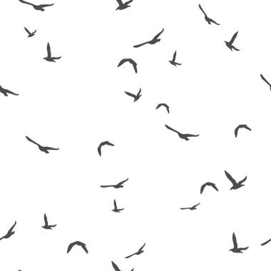 Dikişsiz soyut desen siyah beyaz arka plan üzerinde uçan kuşlar.