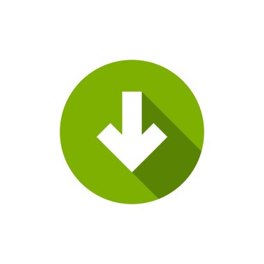 Yeşil Daire gölgesinde ile beyaz ok aşağı. düz simgesi. işareti indirin. beyaz izole.