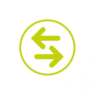 Vektör simgesi. İki yeşil yeşil daire üzerinde beyaz izole içinde yatay oklar karşısında. Düz simgesi.