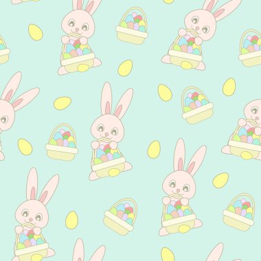 Sevimli pembe Easter bunny Paskalya yumurtaları sepetle ile ile Seamless Modeli