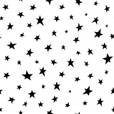 Kara el ile Seamless soyut modeli farklı boyutta eski püskü yıldız beyaz arka plan üzerinde çizilmiş..