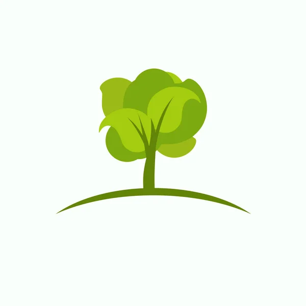Groene platte cartoon boom op gebogen lijn op wit wordt geïsoleerd. — Stockvector