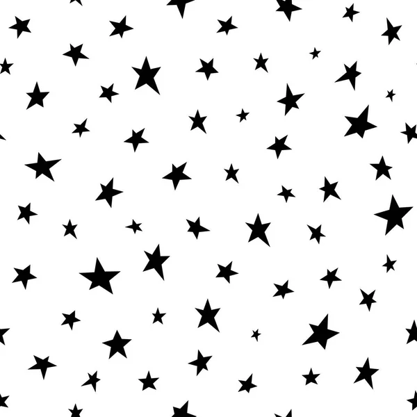 Patrón abstracto sin costuras con estrellas negras dibujadas a mano de diferente tamaño sobre fondo blanco . — Vector de stock