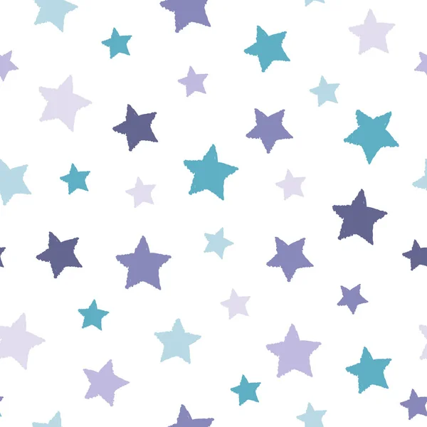 Patrón abstracto sin costuras con estrellas blancas dibujadas a mano de diferente tamaño sobre fondo blanco. Niza — Archivo Imágenes Vectoriales