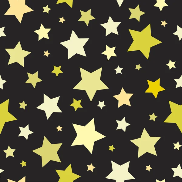 Patrón abstracto sin costuras con grandes estrellas amarillas agudas sobre fondo negro. Vector ilustración de Halloween . — Vector de stock