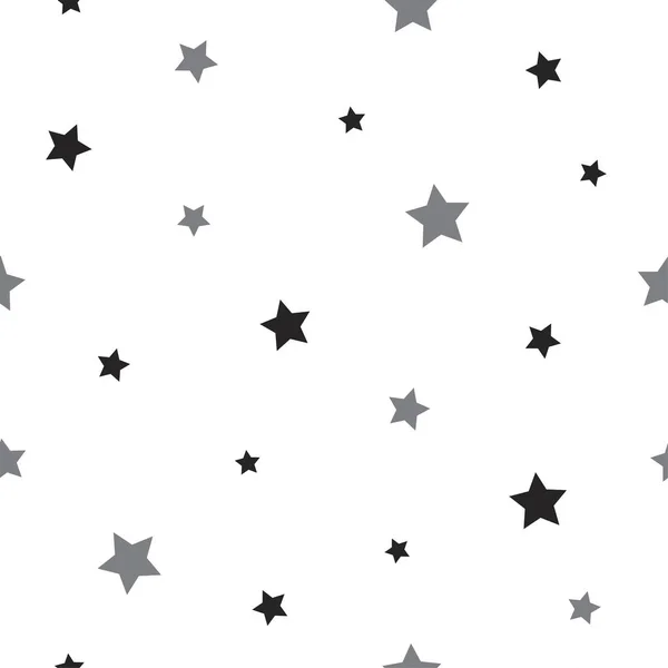 Patrón abstracto sin costuras con pequeñas estrellas negras y grises sobre fondo blanco. Ilustración vectorial . — Vector de stock