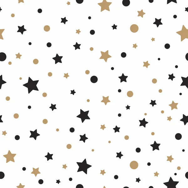 Modello carino senza cuciture con piccole stelle posteriori arrotondate, punti e cerchi su sfondo bianco. Vettore — Vettoriale Stock