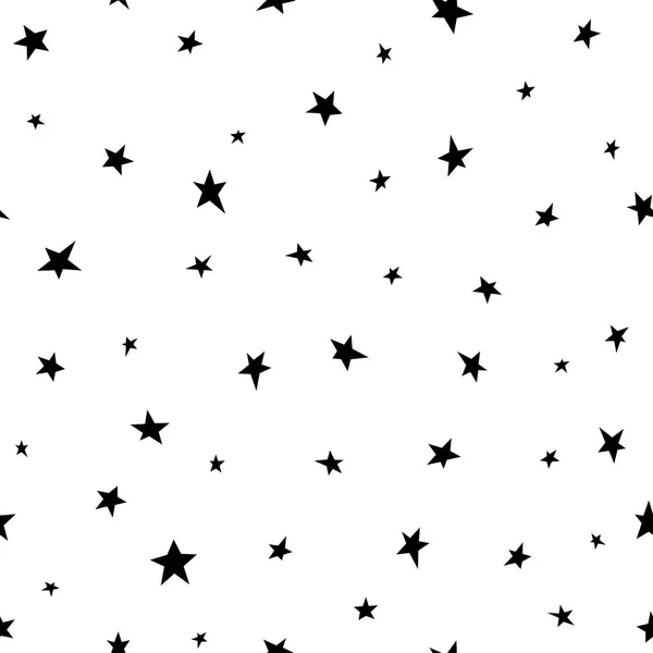 Patrón abstracto sin costuras con estrellas negras dibujadas a mano de diferente tamaño sobre fondo blanco . — Vector de stock