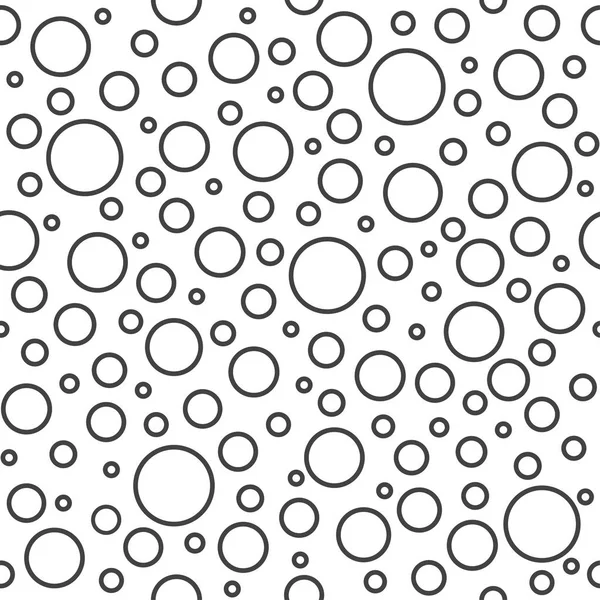 Nahtlose abstrakte Muster von kleinen und großen Kreisen mit schwarzen Umrissen auf weißem Hintergrund. Schaumblasen — Stockvektor