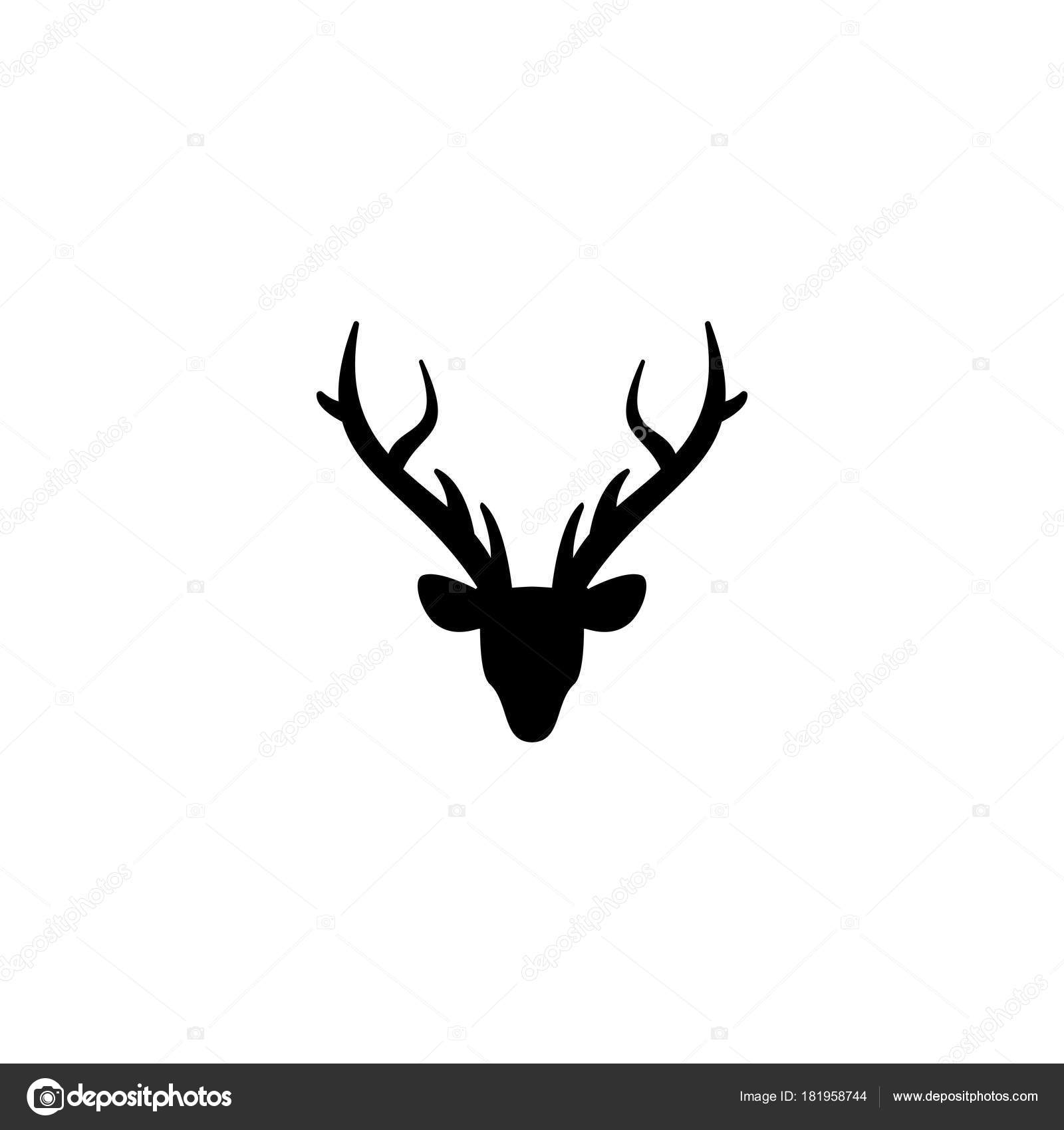 Download Black silhouette of deer head with antlers. vector flat ...