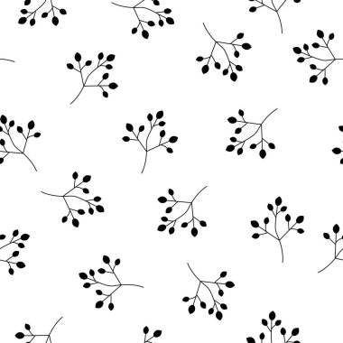 Çiçek Dikişsiz desen doku siyah dalları meyveleri. Beyaz arka plan. Vektör çizim