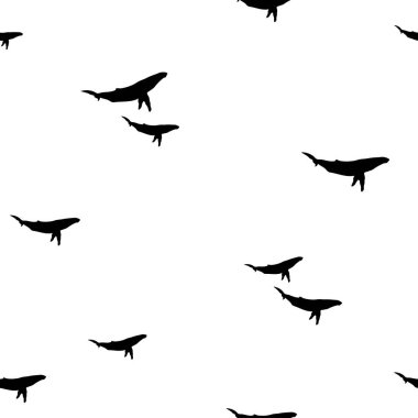 Beyaz arka planda siyah balinalar ile Seamless modeli. Deniz basit doku. Vektör çizim.