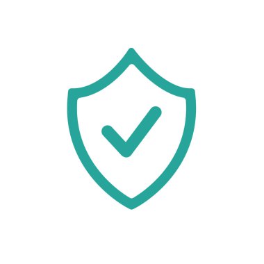 Onay işareti ile mavi kalkan. Vektör düz simgesi üzerinde beyaz izole. Güvenlik işareti.