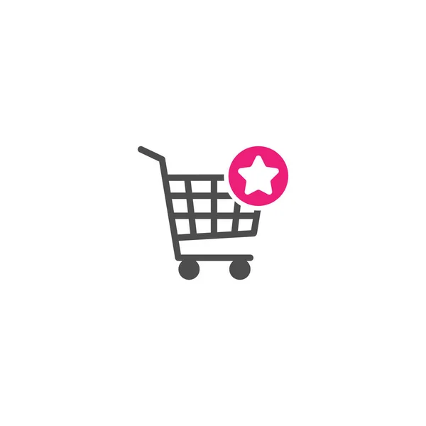 Carrinho de compras com estrela sinal rosa. ícone simples isolado no fundo branco. Carrinho de loja com rodas . — Vetor de Stock