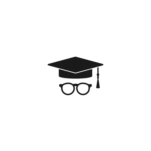 Graduation cap or mortar board icon with tassel and glasses. Flat illustration isolated on white. — Stock Vector