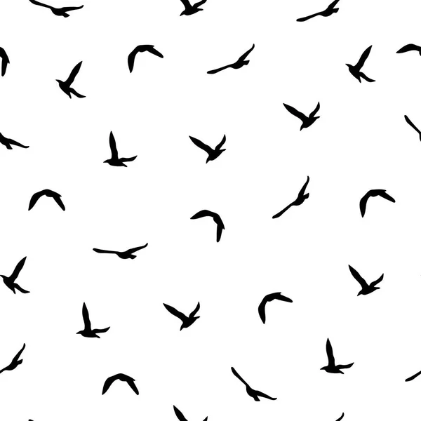 Modèle abstrait sans couture avec des oiseaux volants noirs sur fond blanc . — Image vectorielle