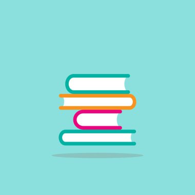 Renkli kitap yığını. Üzerinde toz mavi arka plan izole. Düz simgesi. Vektör çizim. Bilgi