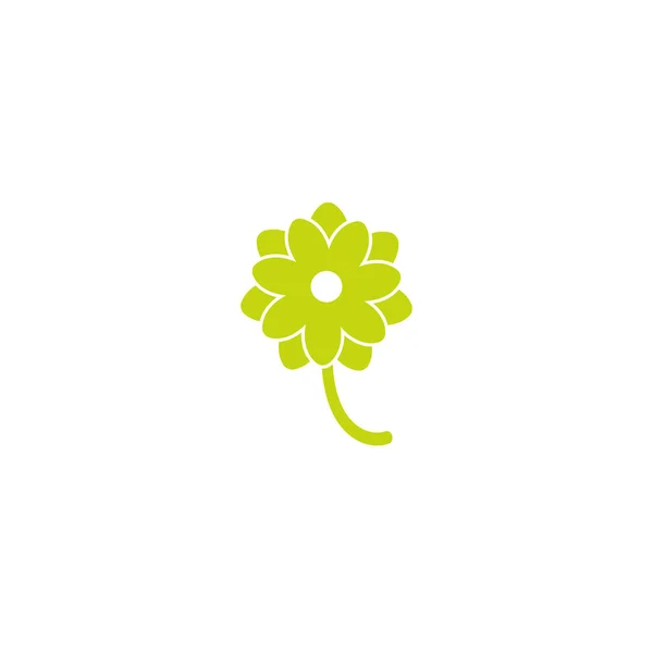 Ícone plano verde de flor de crisântemo com haste curva. Grande flor com grandes pétalas ovais —  Vetores de Stock