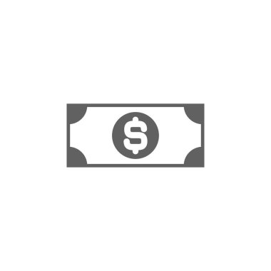 Dolar işareti olan siyah banknot. Düz simgesi üzerinde beyaz izole. Para sembol. Dolar ve para, para