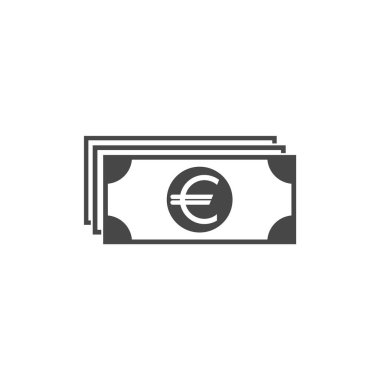 Siyah banknot euro işareti ile. Düz simgesi üzerinde beyaz izole. Para sembol. Dolar ve para, para