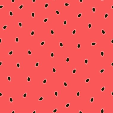 Kırmızı et ve siyah tohumları ile sorunsuz karpuz desen. Yaz parlak vektör çizim