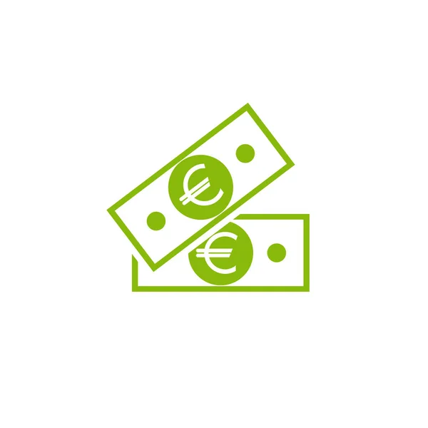 Nota de banco verde com sinal de euro. Ícone plano isolado em branco. Pictograma de dinheiro. Dólar e dinheiro, moeda — Vetor de Stock