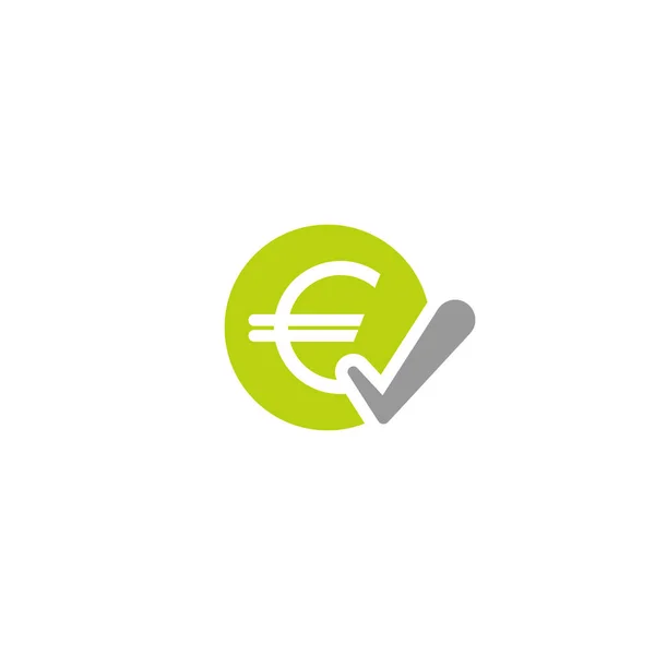 Zöld kör euro jel és a szürke ok ketyeg. Lapos ikonra. Elszigetelt fehér. Fizetni a jel. Fogadja el a gombot. Jelölőnégyzet. — Stock Vector