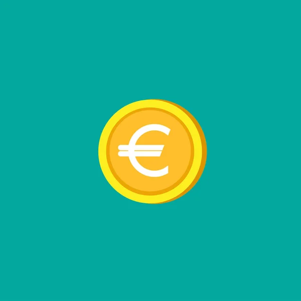 Euro rajzfilm aranyérme. Lapos ikonra. Elszigetelt, a türkiz háttér. Gazdaság, pénzügy, pénzt piktogram. — Stock Vector