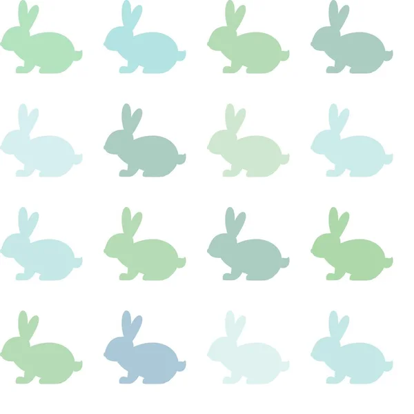Bezszwowe Abstrakcja Szablon z Wielkanoc królików różne odcienie niebieskiego i zielonego. Białe tło. — Wektor stockowy