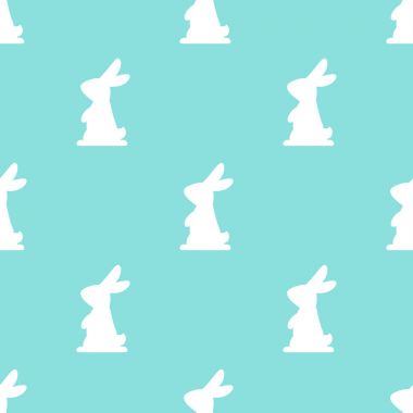 Toz mavi zemin üzerine beyaz tavşan ile Seamless modeli. Dekoratif Paskalya tatili duvar kağıdı, baskı için iyi.