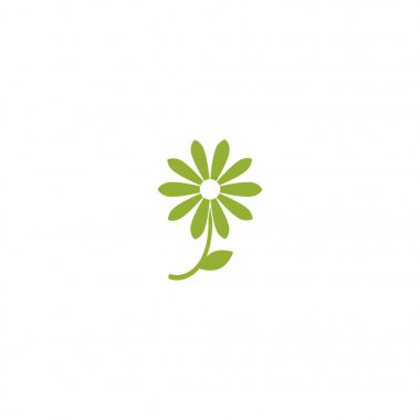 Papatya ile ince dal ve yaprak yeşil düz simgesi. Beyaz izole. Vektör çizim. Eko stil.