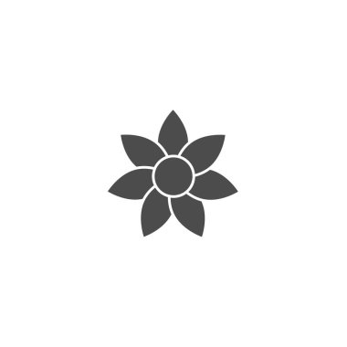 Papatya çiçek siyah düz simgesi. İle uzun elmas yaprakları çiçek ve çekirdek yuvarlak. Beyaz izole.