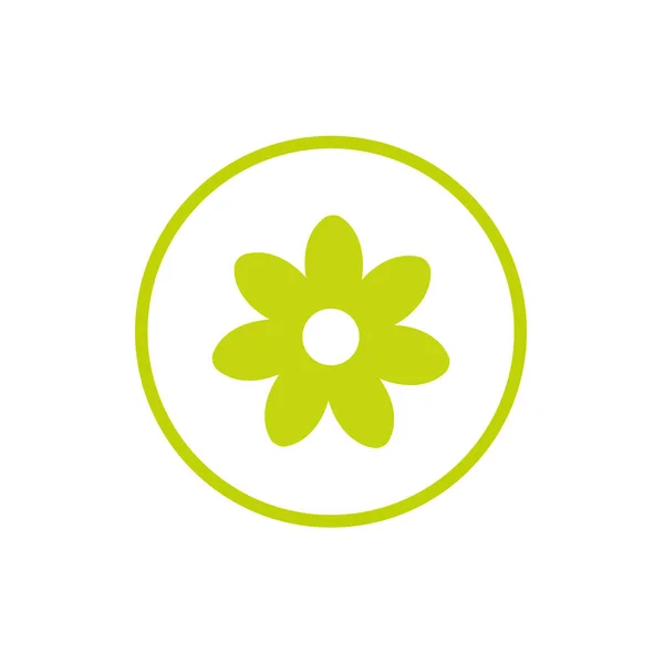 Grüne flache Ikone der Kamille mit gebogenem Zweig. isoliert auf weiß. Vektorillustration. Öko-Stil. Natur — Stockvektor