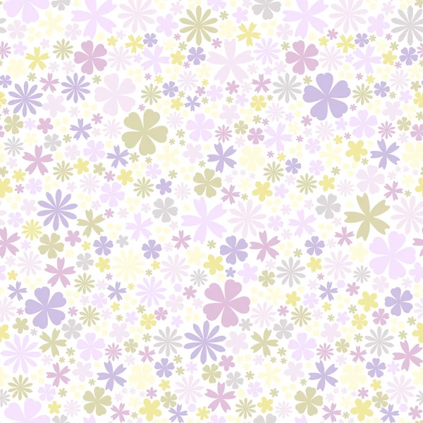 Безшовний квітковий візерунок. Плоскі квіти зеленого і фіолетового кольорів на білому тлі. Милий вектор — стоковий вектор