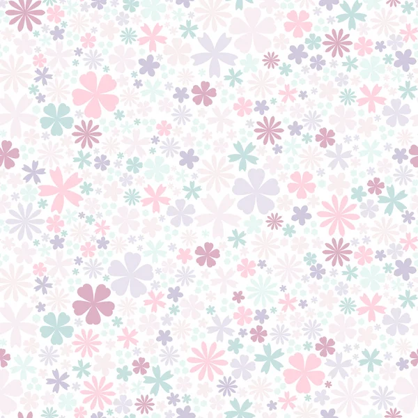 Seamless flower pattern. Flat flowers of pastel colors on white background.