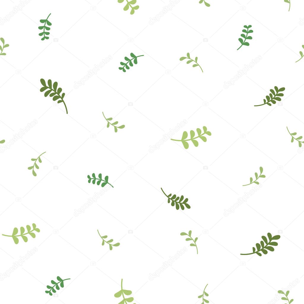 Seamless floral pattern with little bright green blades of grass. Floral texture on white background.