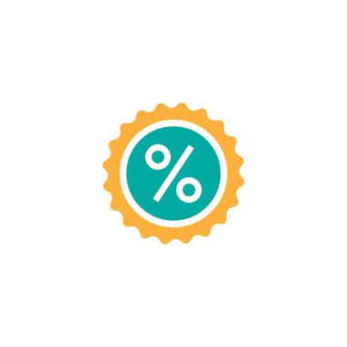 Turuncu ve mavi çemberde yüzde ikon, şerit çizgisi beyaz üzerine izole edilmiş..