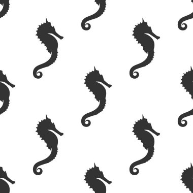 Siyah deniz atı ya da beyaz arka planda hipokampüs desenleri..
