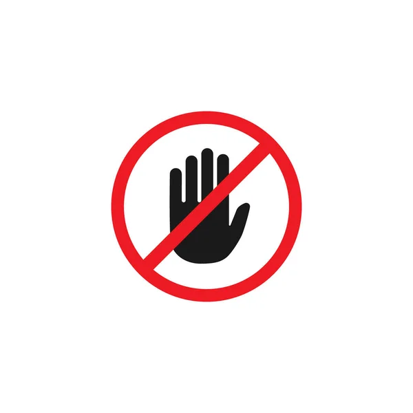 白い背景に孤立した赤い十字丸の黒い手のシルエット 止めて ブロックサイン シンボルに触れないでください 禁止表示だ ベクトルイラスト 入場禁止 — ストックベクタ
