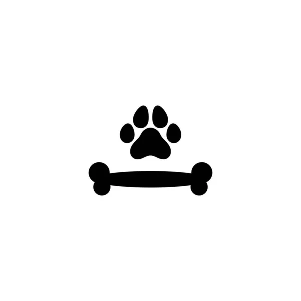 Pata y hueso negro. Rastros de perros y gatos. icono de mascotas aislado en blanco . — Archivo Imágenes Vectoriales