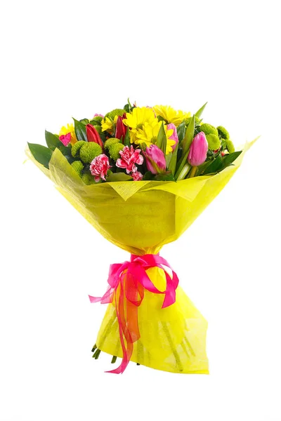 A bouquet of tulips and chrysanthemums — Stock Photo, Image